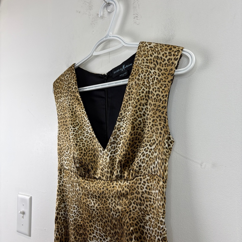 Guess by Marciano Silk Leopard Print Dress Sleeveless V-Neck Bodycon Midi Glam - Picture 6 of 11